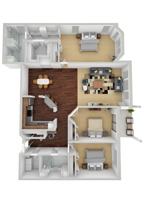 Floor plan for 3 beds, 2 baths, 1741 sqft